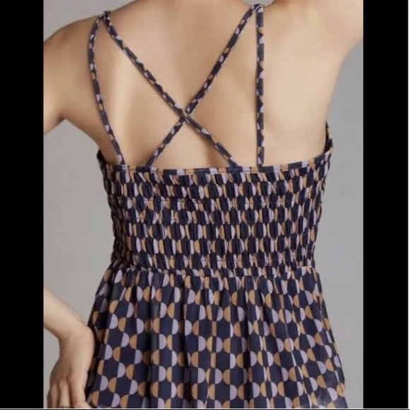 By Anthropologie Strappy Tank Ruched Mesh Detail Small Top Ruffle - Picture 2 of 7
